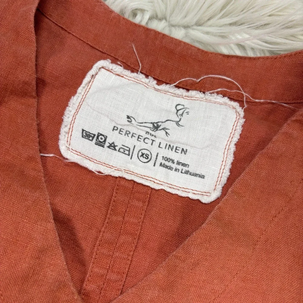 Not Perfect Linen Women's XS Orange Rennes Oversized 100% Linen Shift Dress - Picture 4 of 5